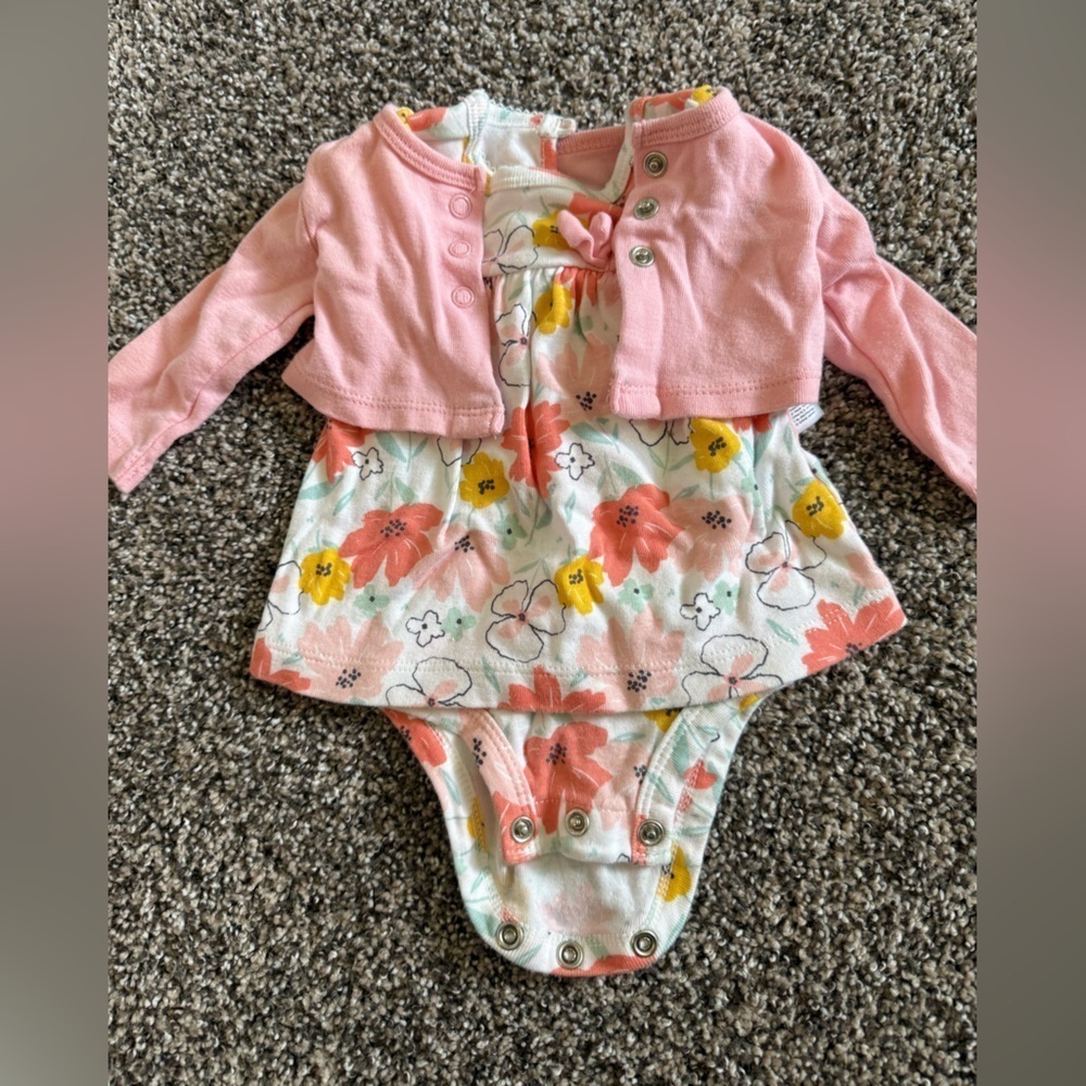 Child of Mine Baby Girl Pink and Yellow Floral Dress Size Newborn